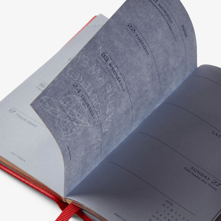 Smythson 2027 Wafer Weekly Diary with Pencil in Pastegrain SCARLET RED