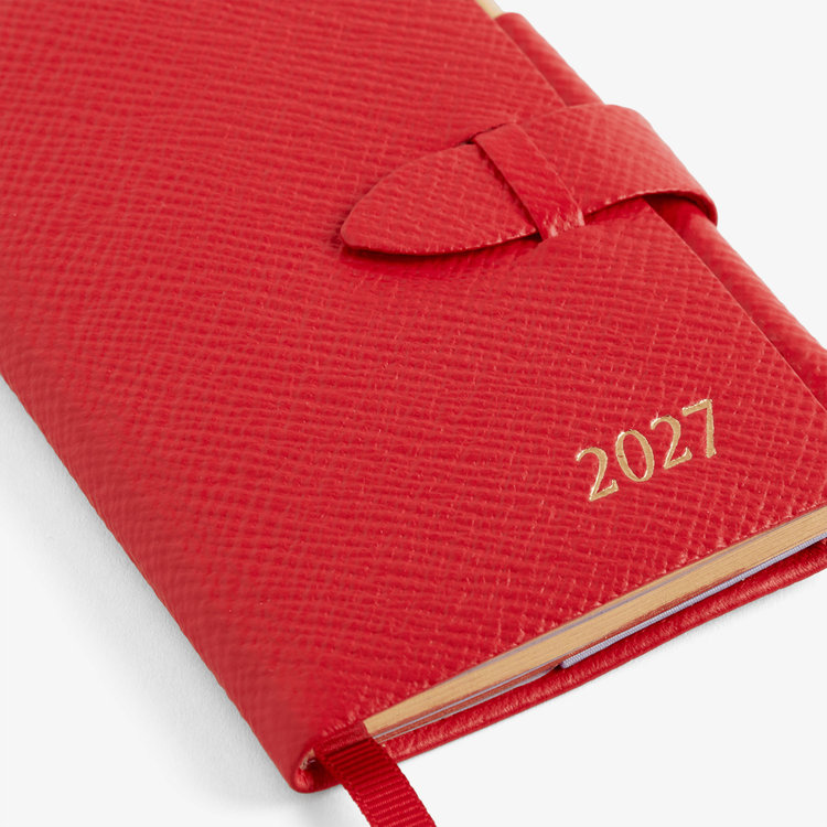 Smythson 2027 Wafer Weekly Diary with Pencil in Pastegrain SCARLET RED