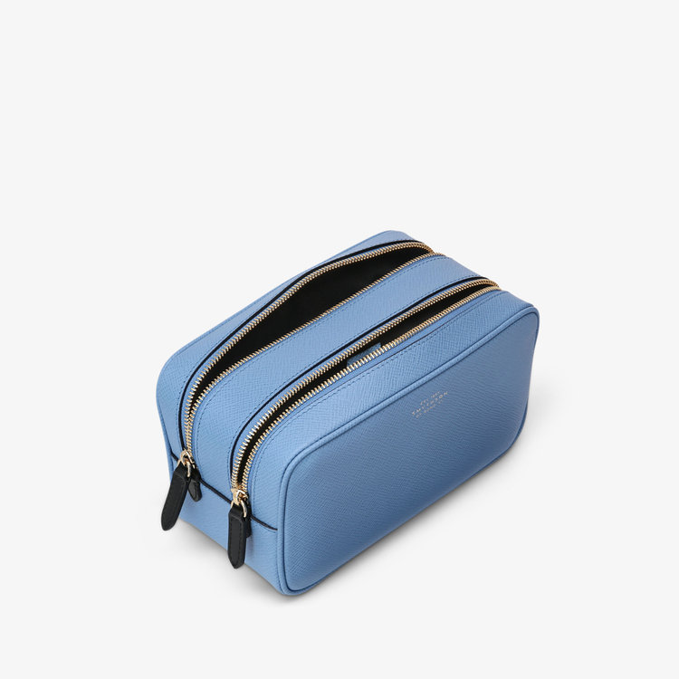 Smythson Panama Double Zip Washbag NILE BLUE