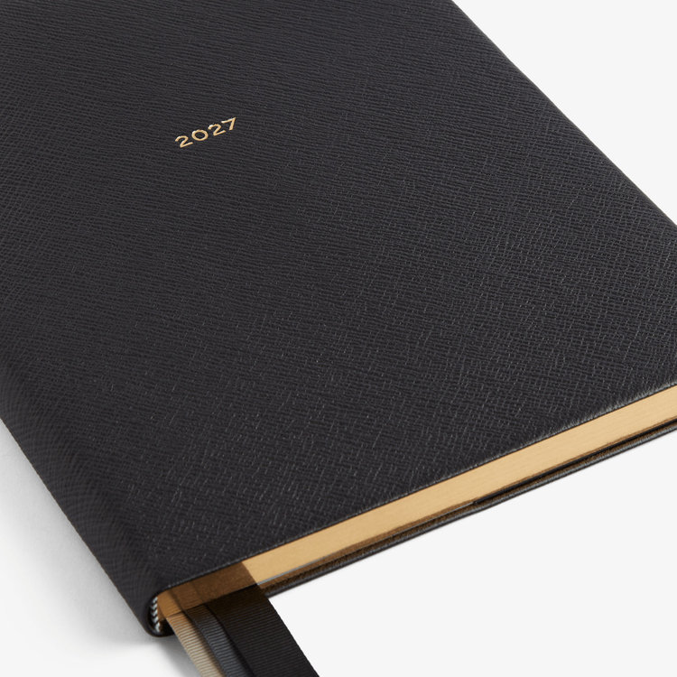 Smythson 2027 Portobello Vertical Weekly Diary in Pastegrain BLACK