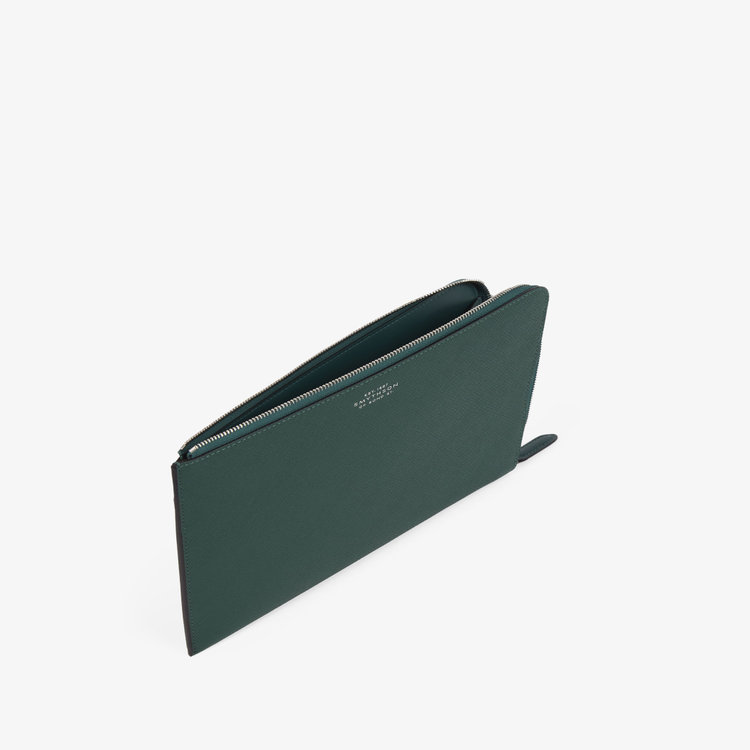 Smythson Panama Slim Pouch FOREST GREEN