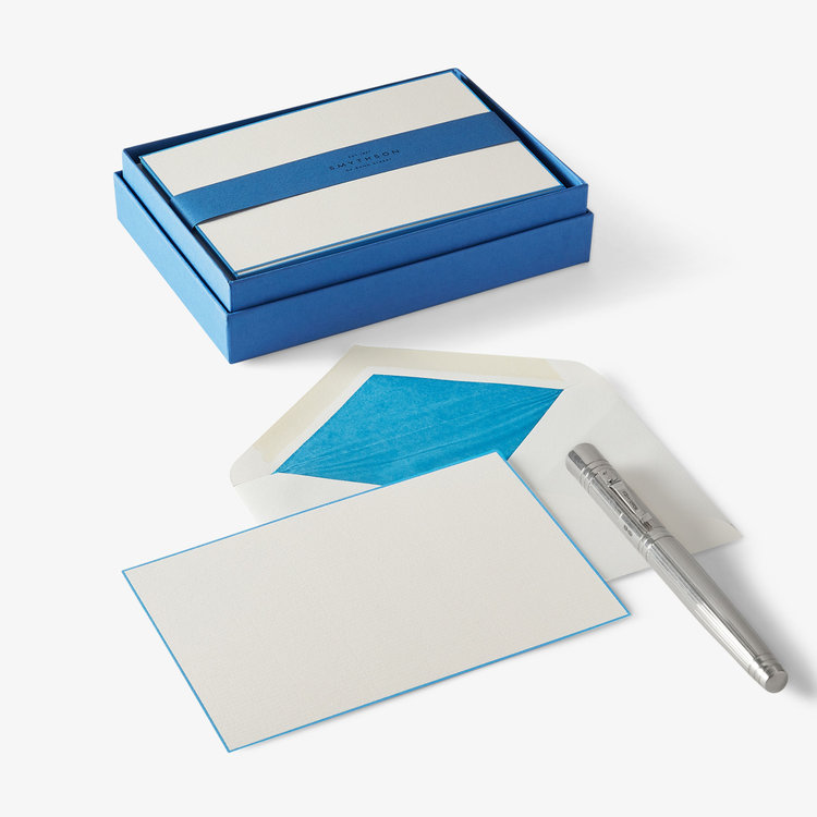 Smythson Single Border Kings Cards 10 Card Set WHITE LAID NILE BLUE