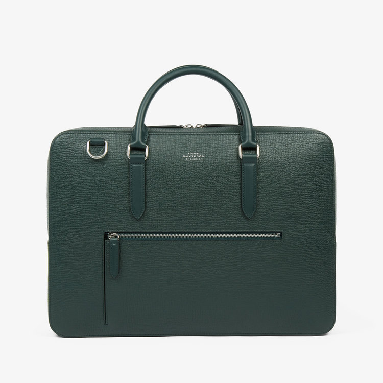 Smythson Ludlow Slim Brief Case Zip Front BOTTLE GREEN