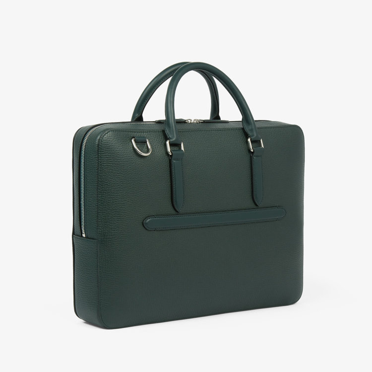 Smythson Ludlow Slim Brief Case Zip Front BOTTLE GREEN