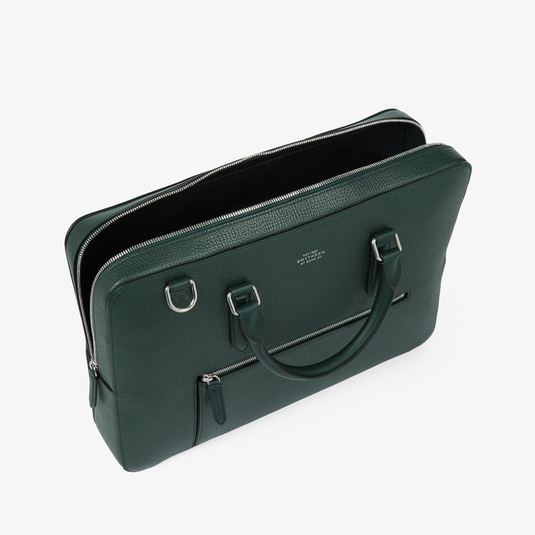 Smythson Ludlow Slim Brief Case Zip Front BOTTLE GREEN
