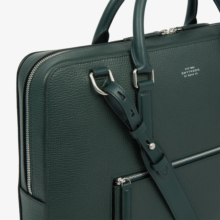 Smythson Ludlow Slim Brief Case Zip Front BOTTLE GREEN