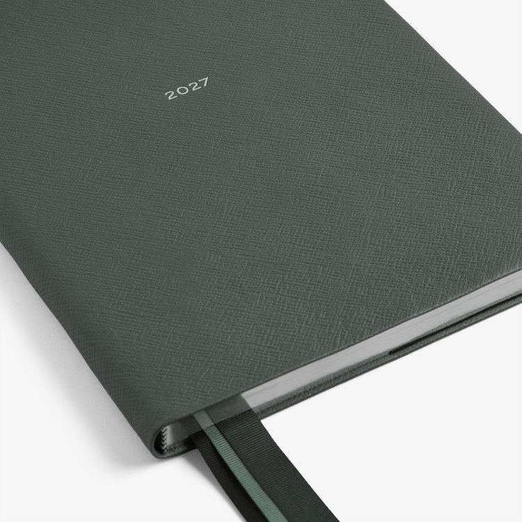 Smythson 2027 Portobello Vertical Weekly Diary in Pastegrain SLATE GREEN