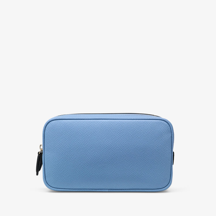 Smythson Panama Double Zip Washbag NILE BLUE