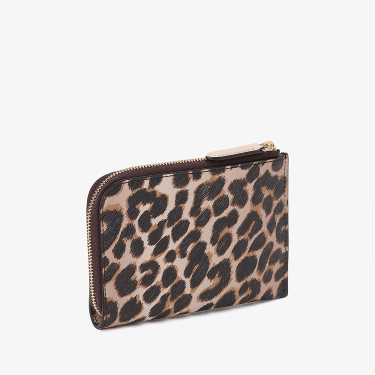 Smythson Panama Leopard Small Flat Pouch SAND