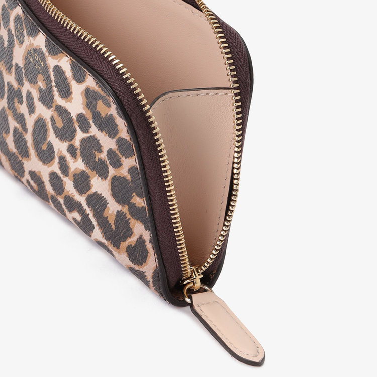Smythson Panama Leopard Small Flat Pouch SAND