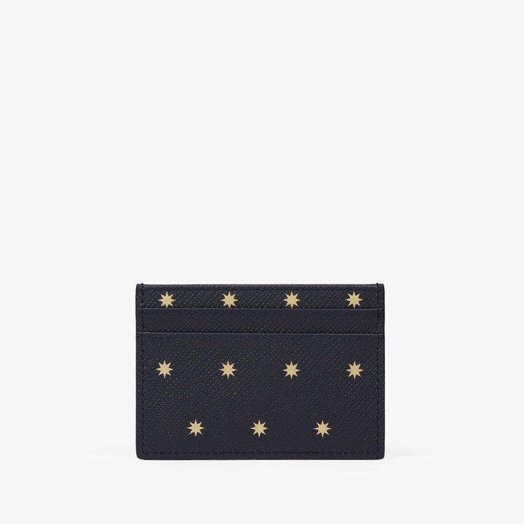 Smythson Panama Stars Flat Card Holder NAVY
