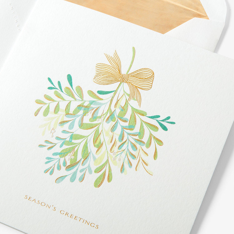 Smythson Christmas Mistletoe 10CE WHITE WOVE