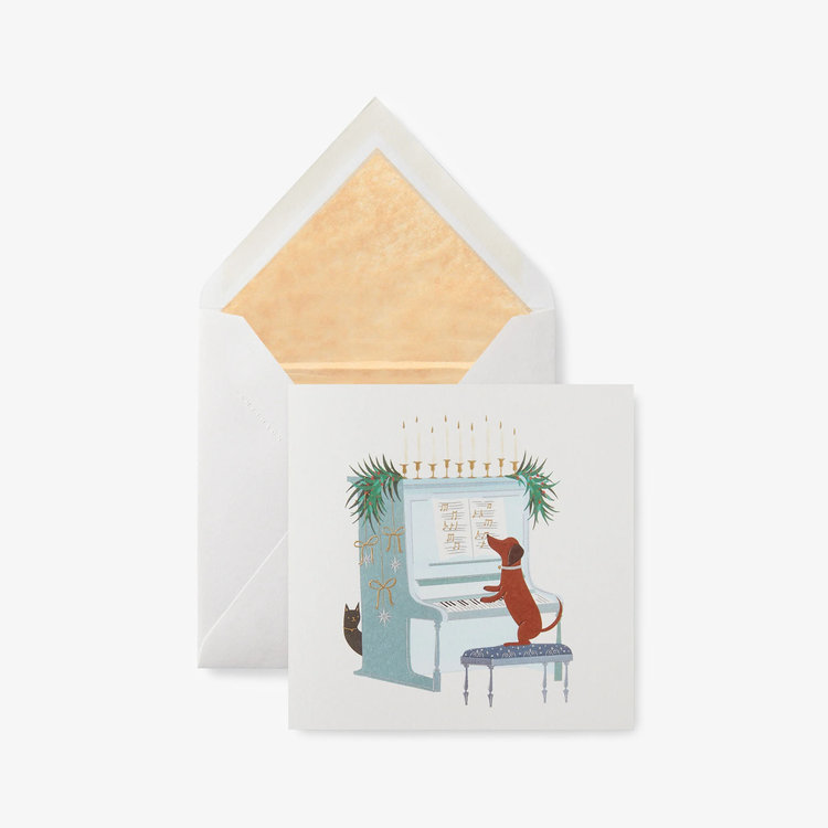 Smythson Christmas Dog Playing Piano 10CE WHITE WOVE