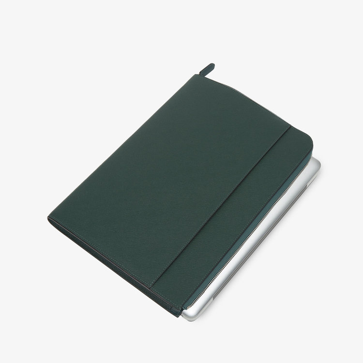 Smythson Panama Small Laptop Case FOREST GREEN