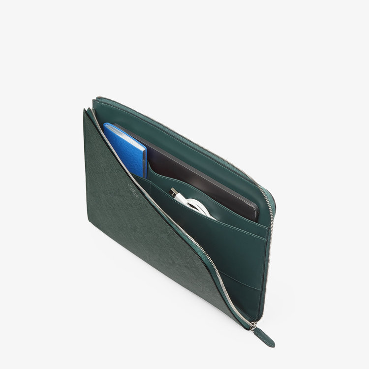 Smythson Panama Small Laptop Case FOREST GREEN