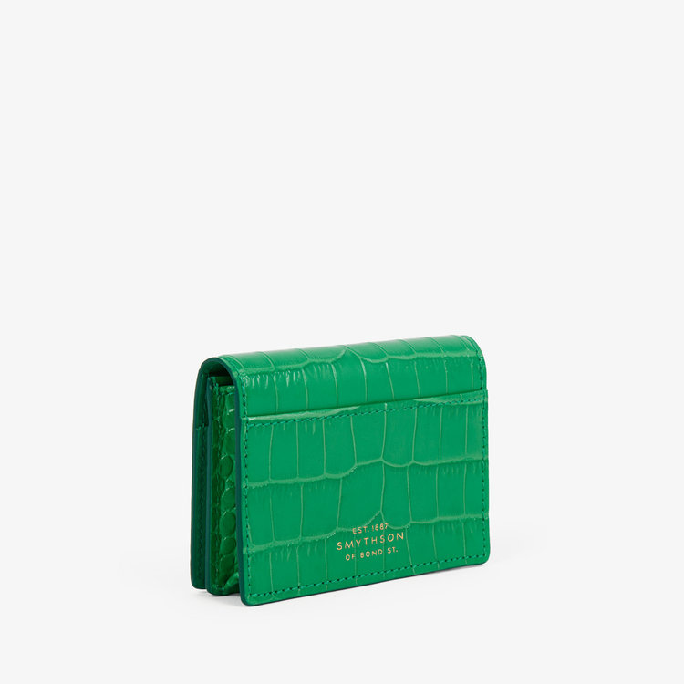 Smythson Folded Card Case with Snap Closure in Mara JADE