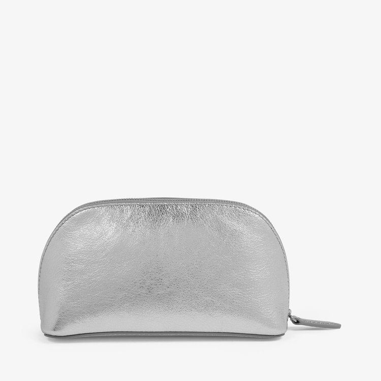 Smythson Cosmetic Case in Metallic Leather SILVER