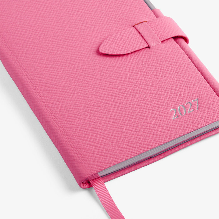 Smythson 2027 Panama Weekly Diary with Pencil in Pastegrain FLAMINGO
