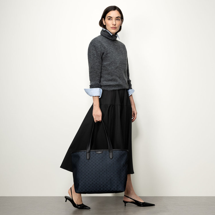 Smythson Tote Bag in Stamp Canvas NAVY