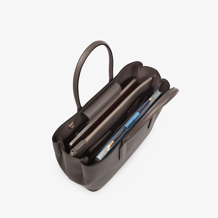 Smythson Ludlow Small Day Tote With Zip DARK TAUPE