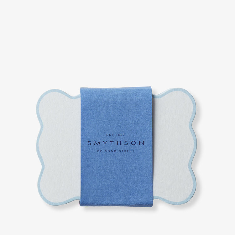 Smythson Scalloped Place Card WHITE WOVE NILE BLUE