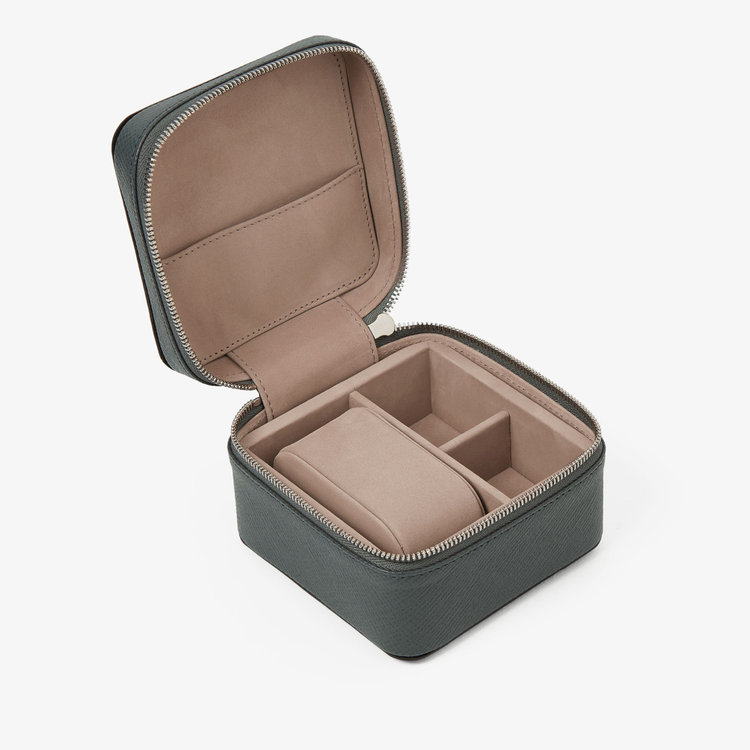 Smythson Small Watch Box in Panana SLATE GREEN