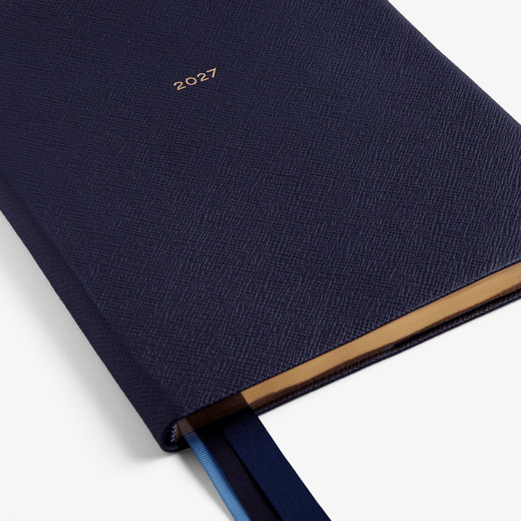 Smythson 2027 Portobello Vertical Weekly Diary in Pastegrain NAVY
