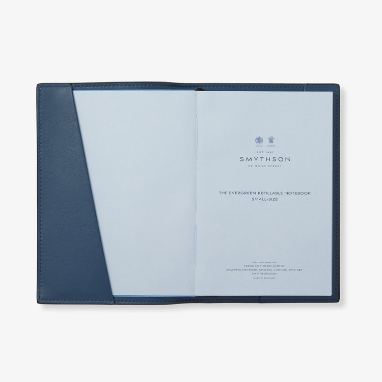 Smythson  Refillable Small Evergreen Notebook in Ludlow ADMIRAL BLUE