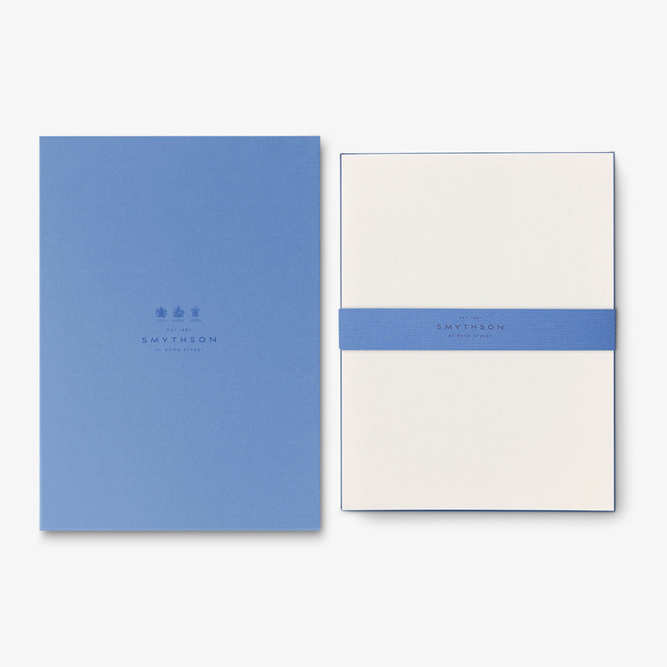 Smythson Single Border Kings Sheets X25 WHITE MATT NAVY