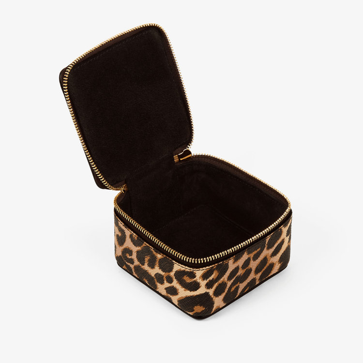 Smythson Medium Trinket Case in Panama Leopard SAND