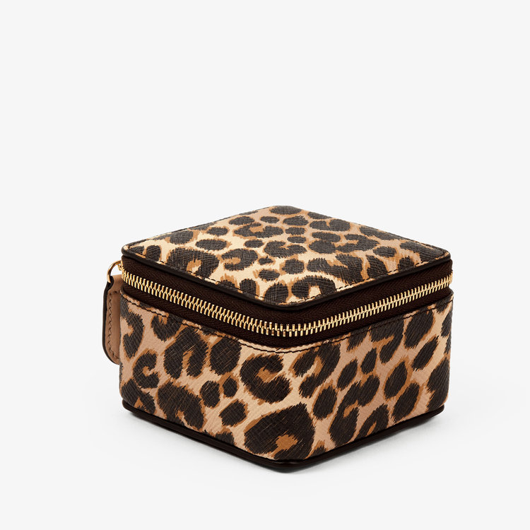 Smythson Medium Trinket Case in Panama Leopard SAND