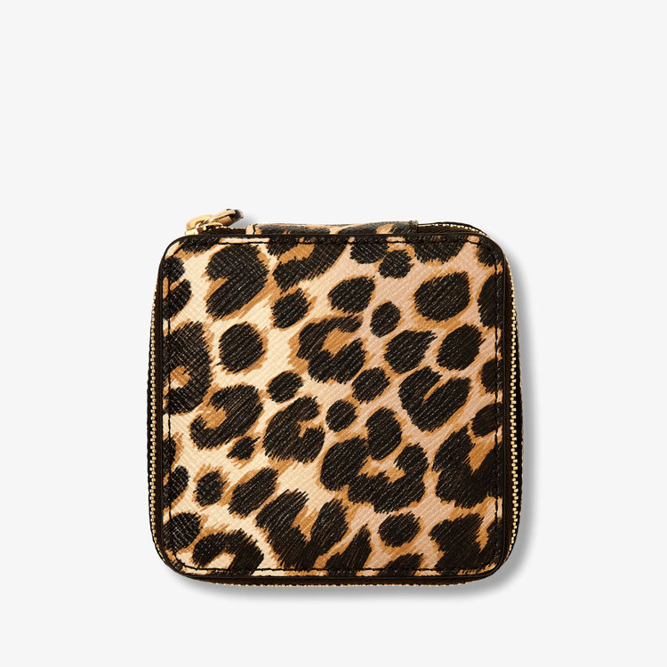 Smythson Medium Trinket Case in Panama Leopard SAND