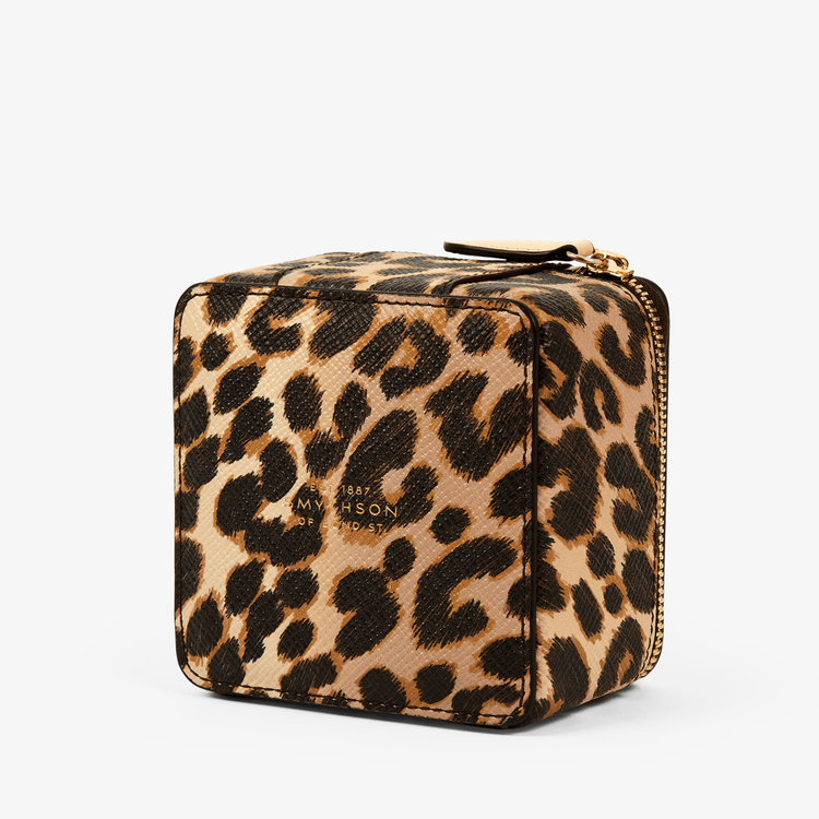 Smythson Medium Trinket Case in Panama Leopard SAND