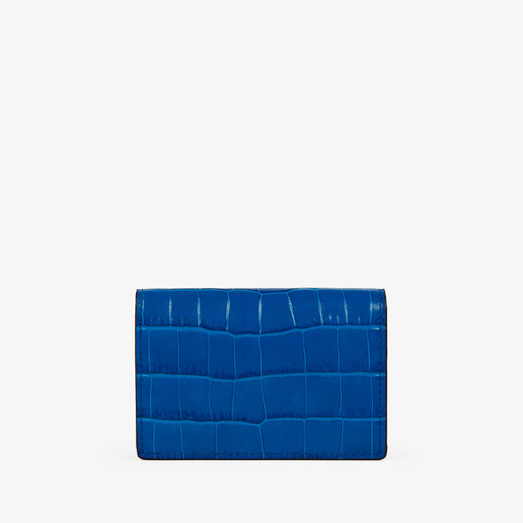 Smythson Panama Folded Card Case with Snap Closure CERULEAN