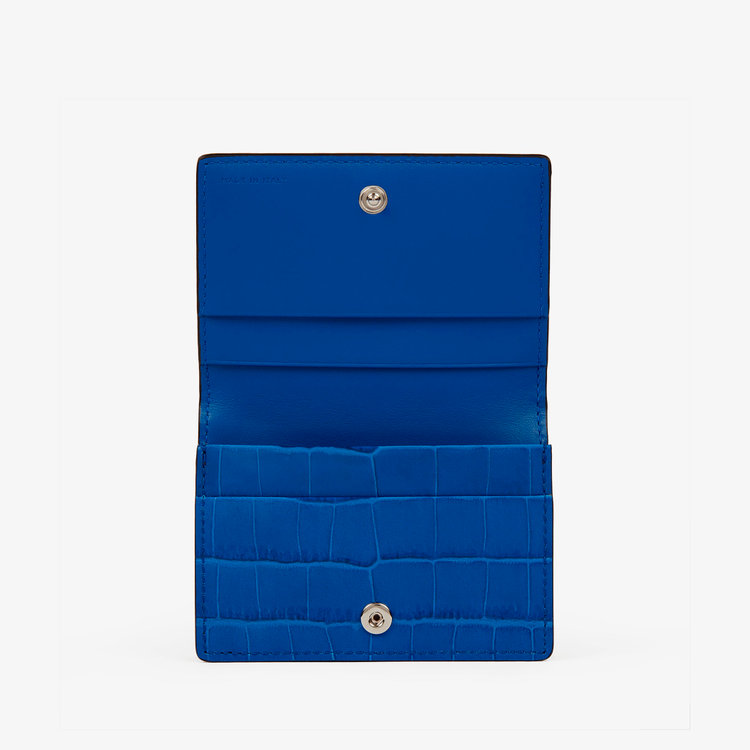 Smythson Panama Folded Card Case with Snap Closure CERULEAN