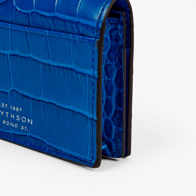 Smythson Panama Folded Card Case with Snap Closure CERULEAN