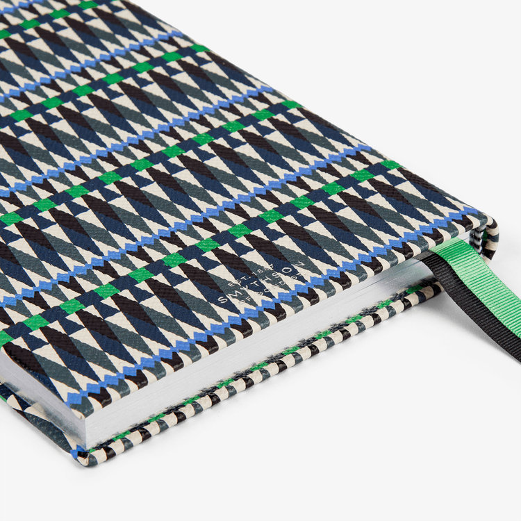 Smythson Soho Notebook in Panama Harlequin SLATE GREEN