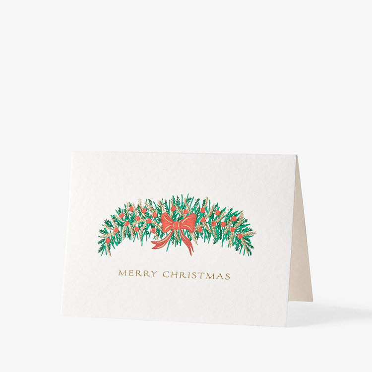 Smythson Garland Christmas Card Set 10CE WHITE WOVE