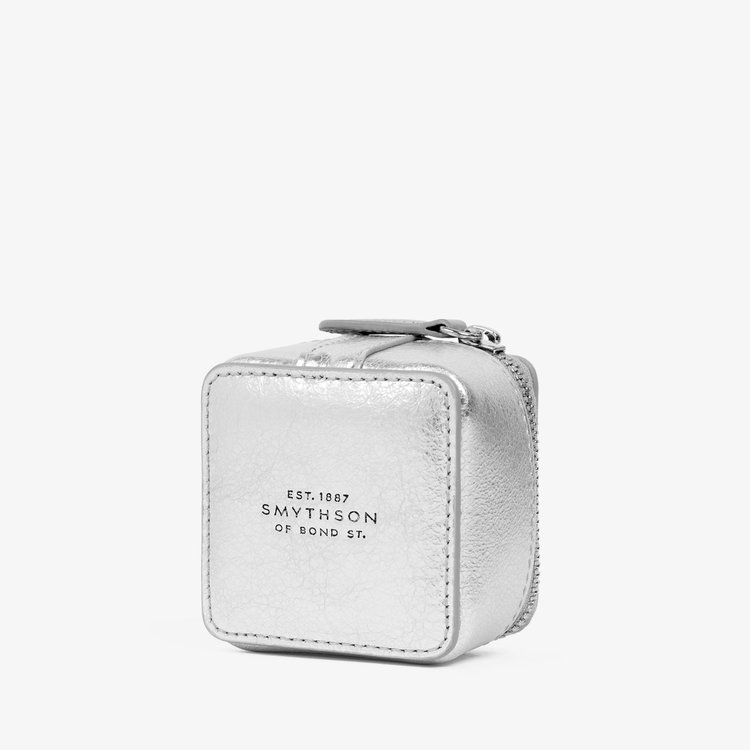 Smythson Small Trinket Case in Metallic Leather SILVER