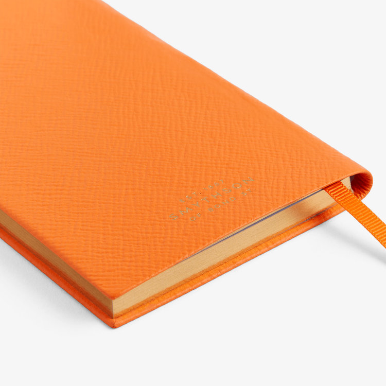 Smythson Pastegrain Panama Notebook Blank Canvas BRIGHT TANGERINE