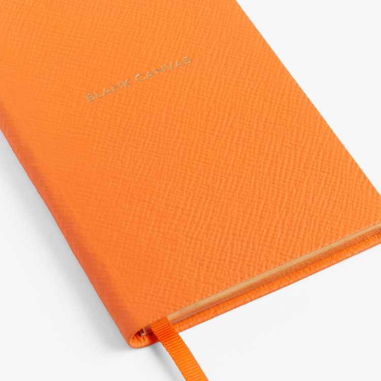 Smythson Pastegrain Panama Notebook Blank Canvas BRIGHT TANGERINE
