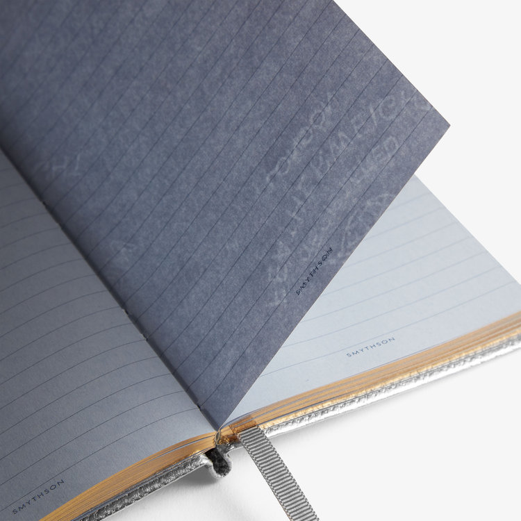 Smythson Pastegrain Stars Panama Notebook SILVER