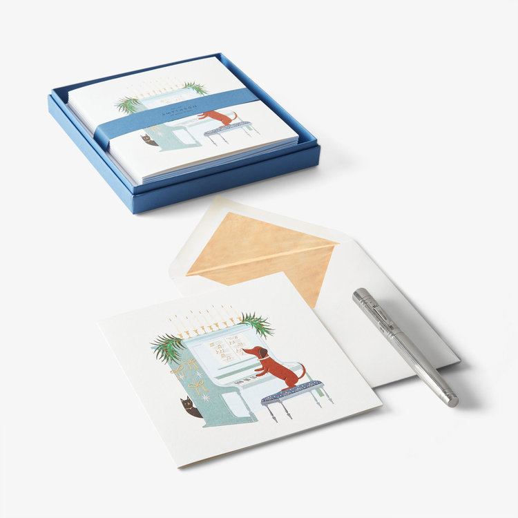 Smythson Christmas Dog Playing Piano 10CE WHITE WOVE