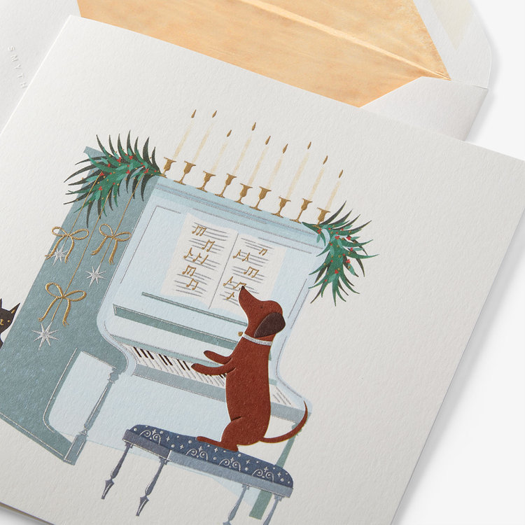 Smythson Christmas Dog Playing Piano 10CE WHITE WOVE