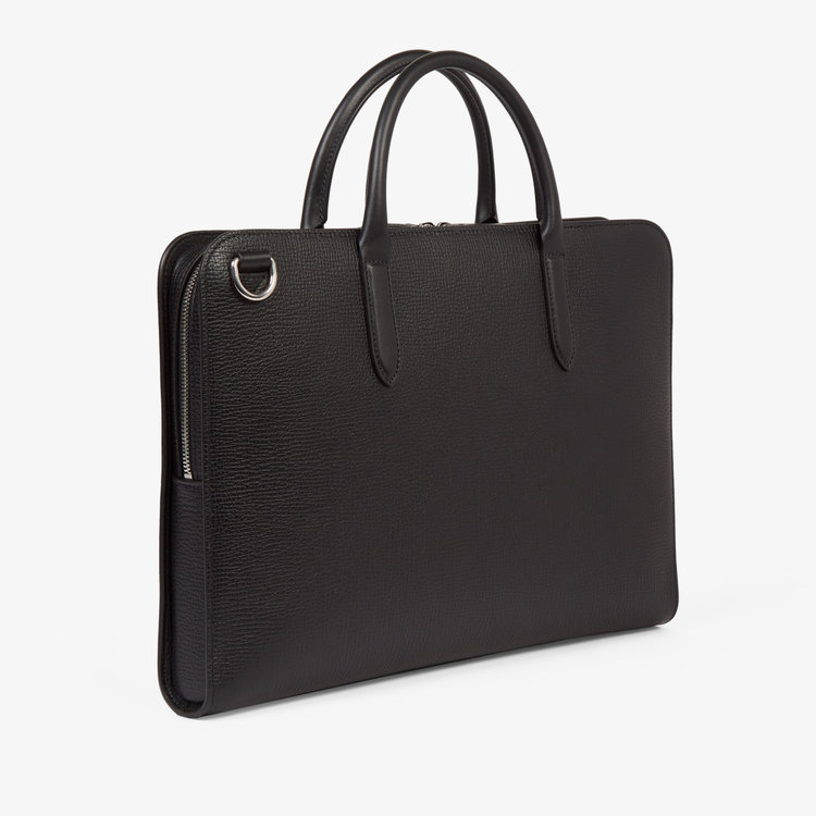 Smythson Ludlow Ultra Slim Brief Case With Zip Front BLACK