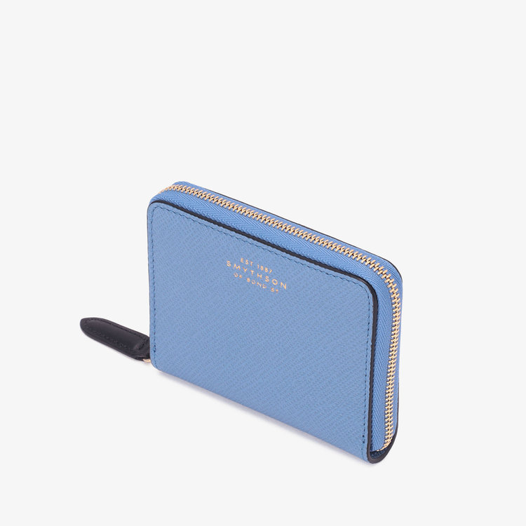 Smythson Panama Small Zip Around Purse NILE BLUE