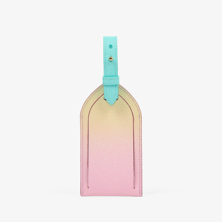 Smythson Panama Rainbow Luggage Tag PEARL PINK