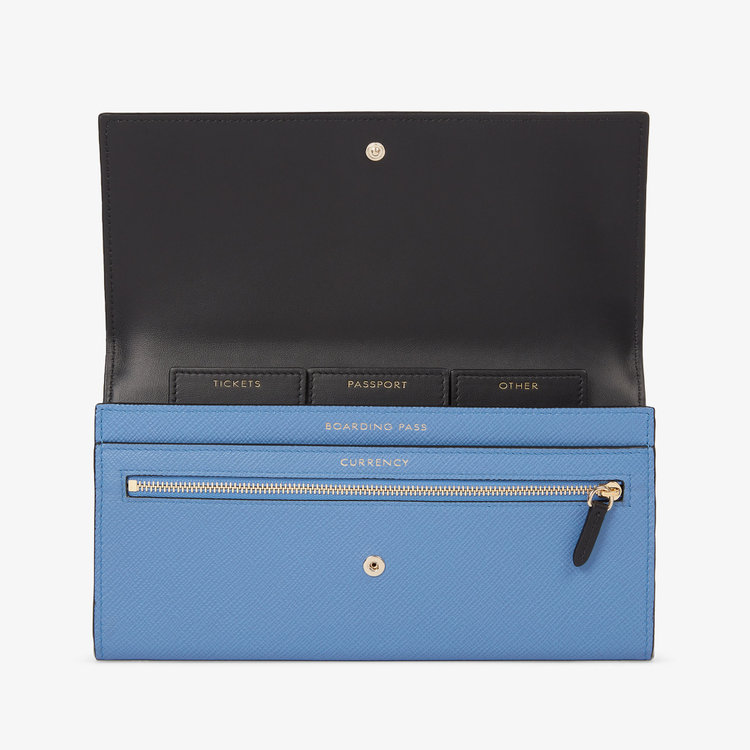 Smythson Panama Marshall Travel Wallet NILE BLUE