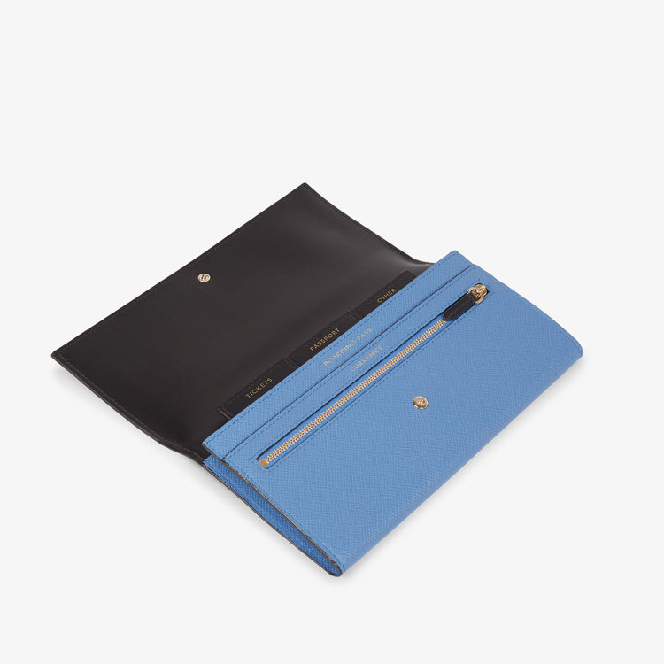 Smythson Panama Marshall Travel Wallet NILE BLUE