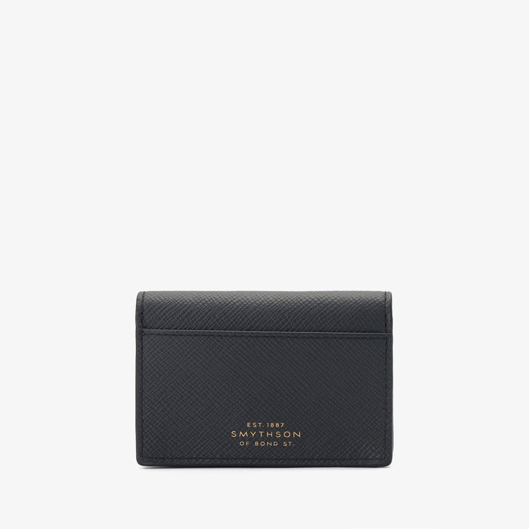 Smythson Panama Folded Card Case With Snap Closure NAVY